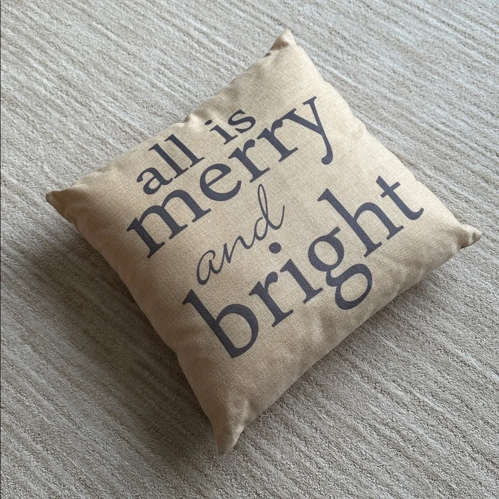 EUC Darice “all is merry and bright” Holiday Pillow Cover and Pillow Form 17”